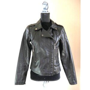 Black Vegan Leather Moto Jacket Dollhouse Outerwear Womens Size Medium